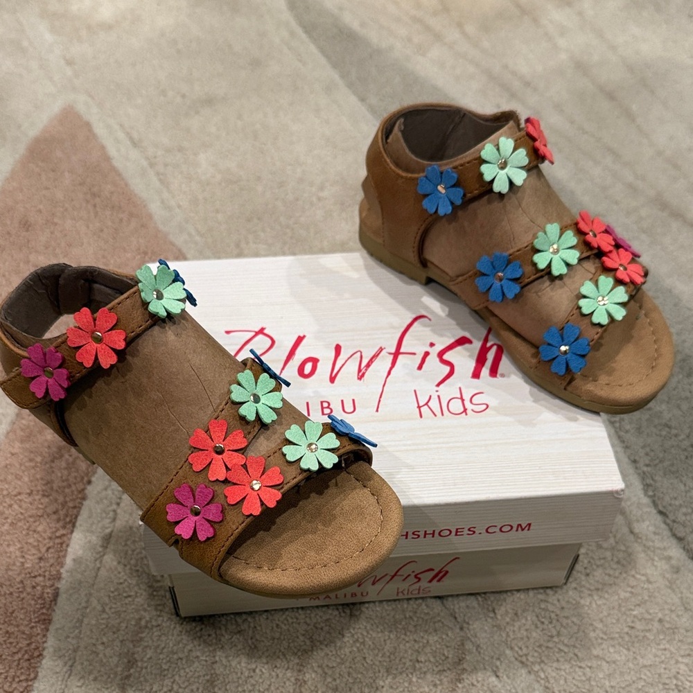 NEW Blowfish Kids Tan Sandals with Multicolor Flowers Toddler Size 8